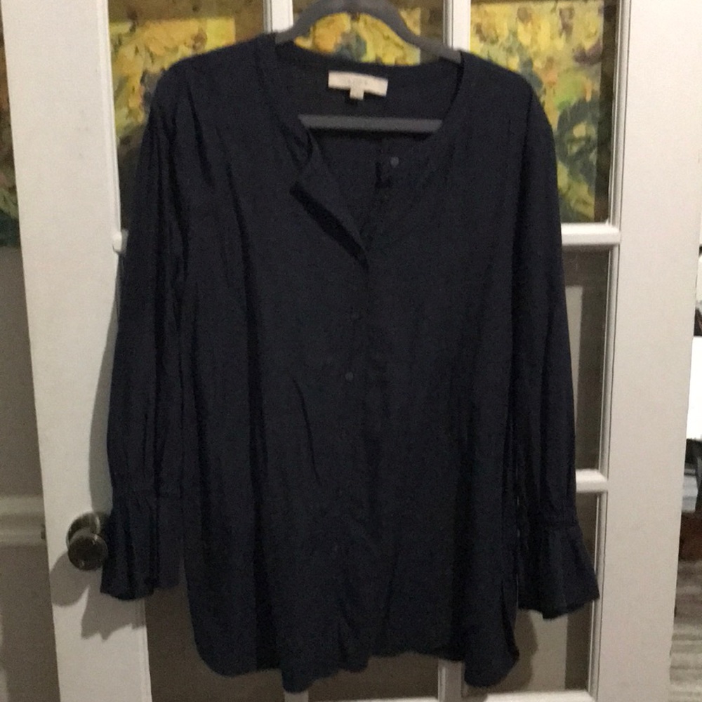 Gray button up top with peplum back